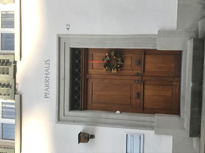 Tür-Front, Holztür, Außenbereich, Türgriff, Türdekor